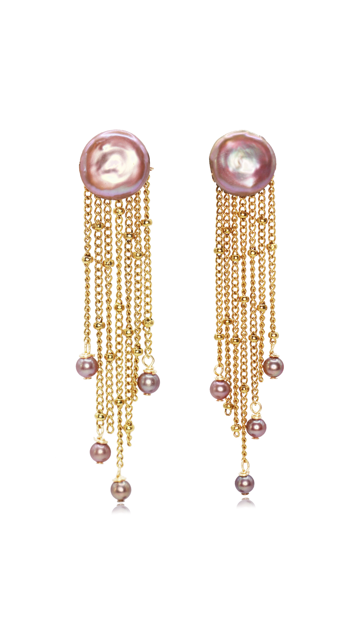 Waterfall earrings with coin pearl and freshwater pearls